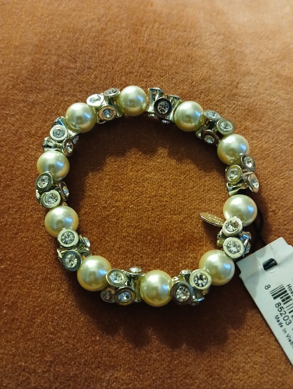 NWT Cookie Lee Bracelet - Pearl/Rhinestone Clusters Stretch